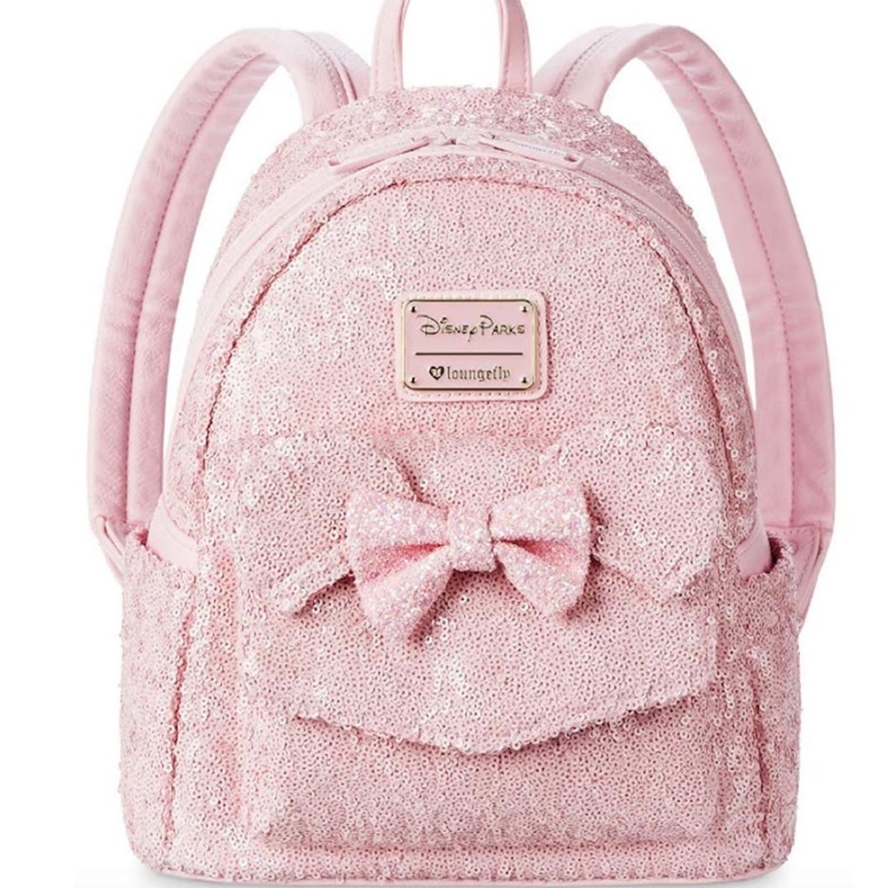 Disney Parks Loungefly Millennial Pink Minnie Mouse Sequin Mini Backpack